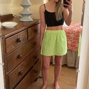 J.Crew Neon Green Eyelet Lace Mini Skirt